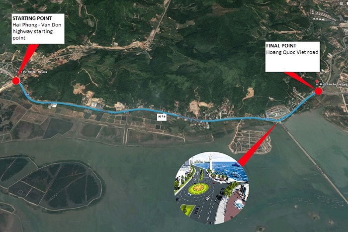 A panoramic view of the start and end of the 10 - lane highway from the satellite