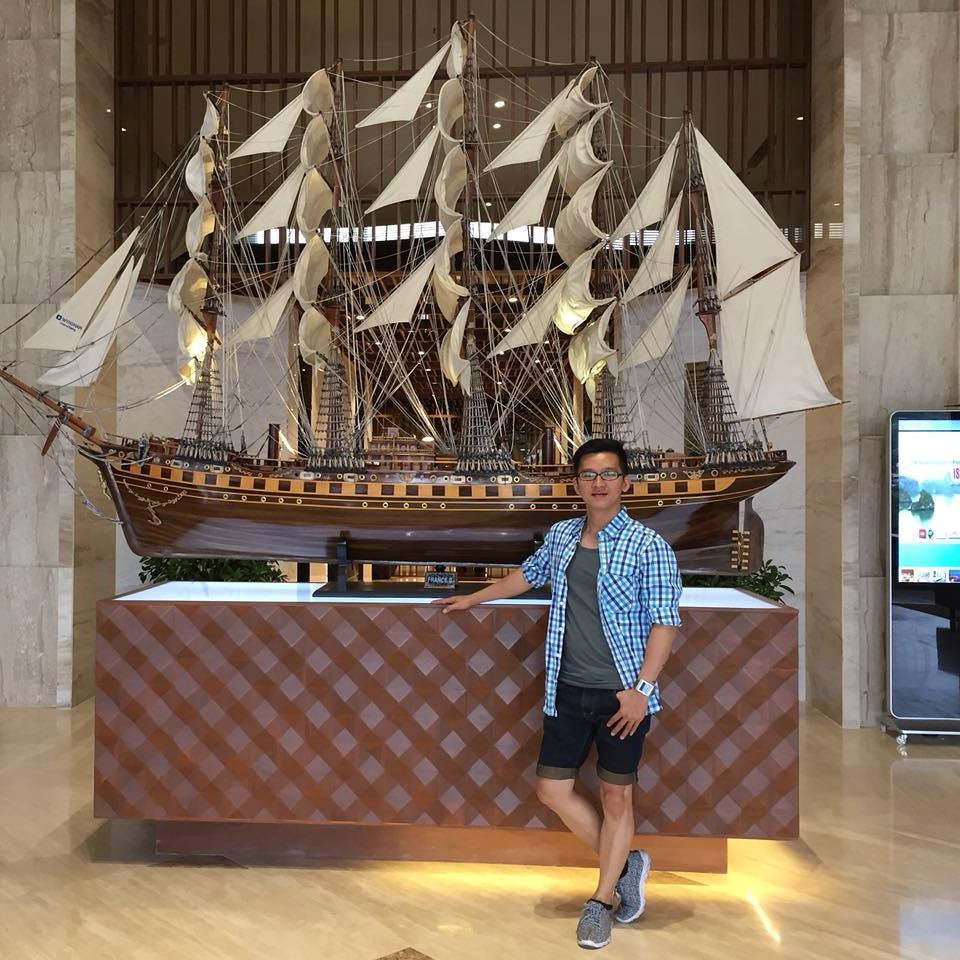 Kevin standing beside the Ship model