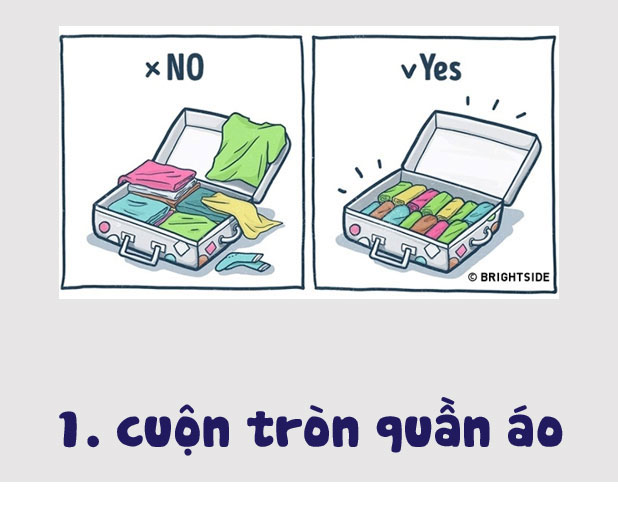 gấp quần áo vào vali